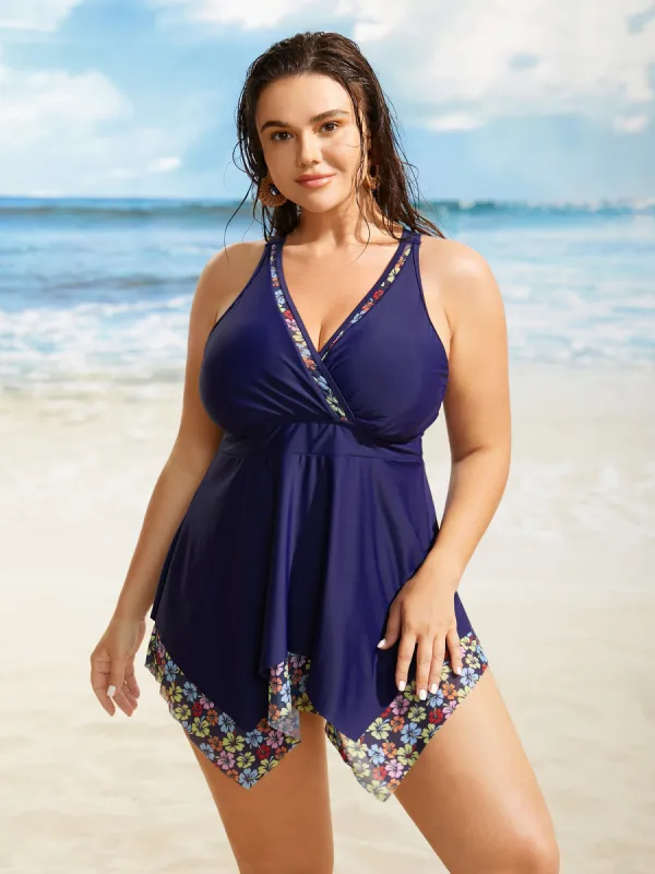 Floral Mesh Patchwork Hanky Hem Swim Top sold by Bloomchic