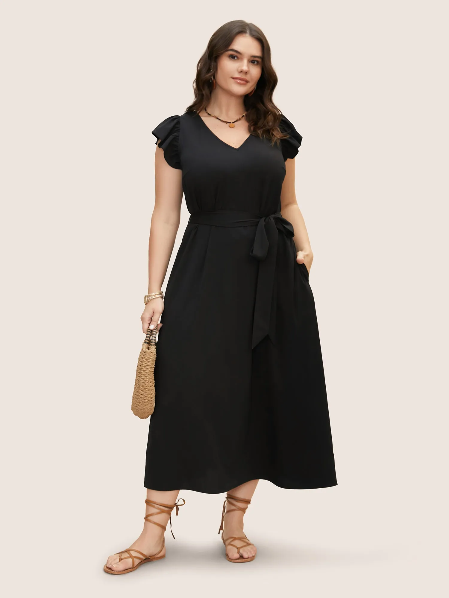 Solid Backless Tassel Trim Tie Knot Dress sold by Bloomchic product image thumbnail 4