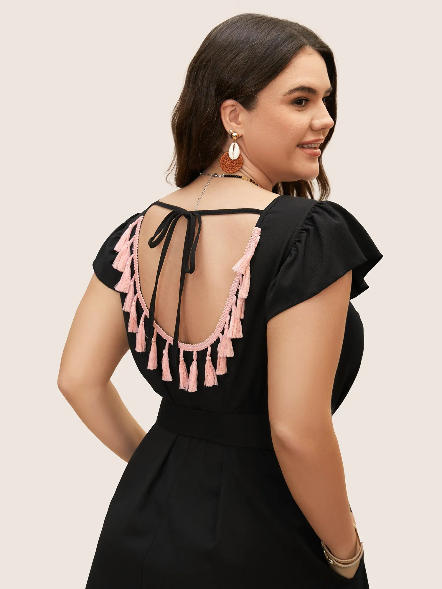 Solid Backless Tassel Trim Tie Knot Dress sold by Bloomchic product image thumbnail 5