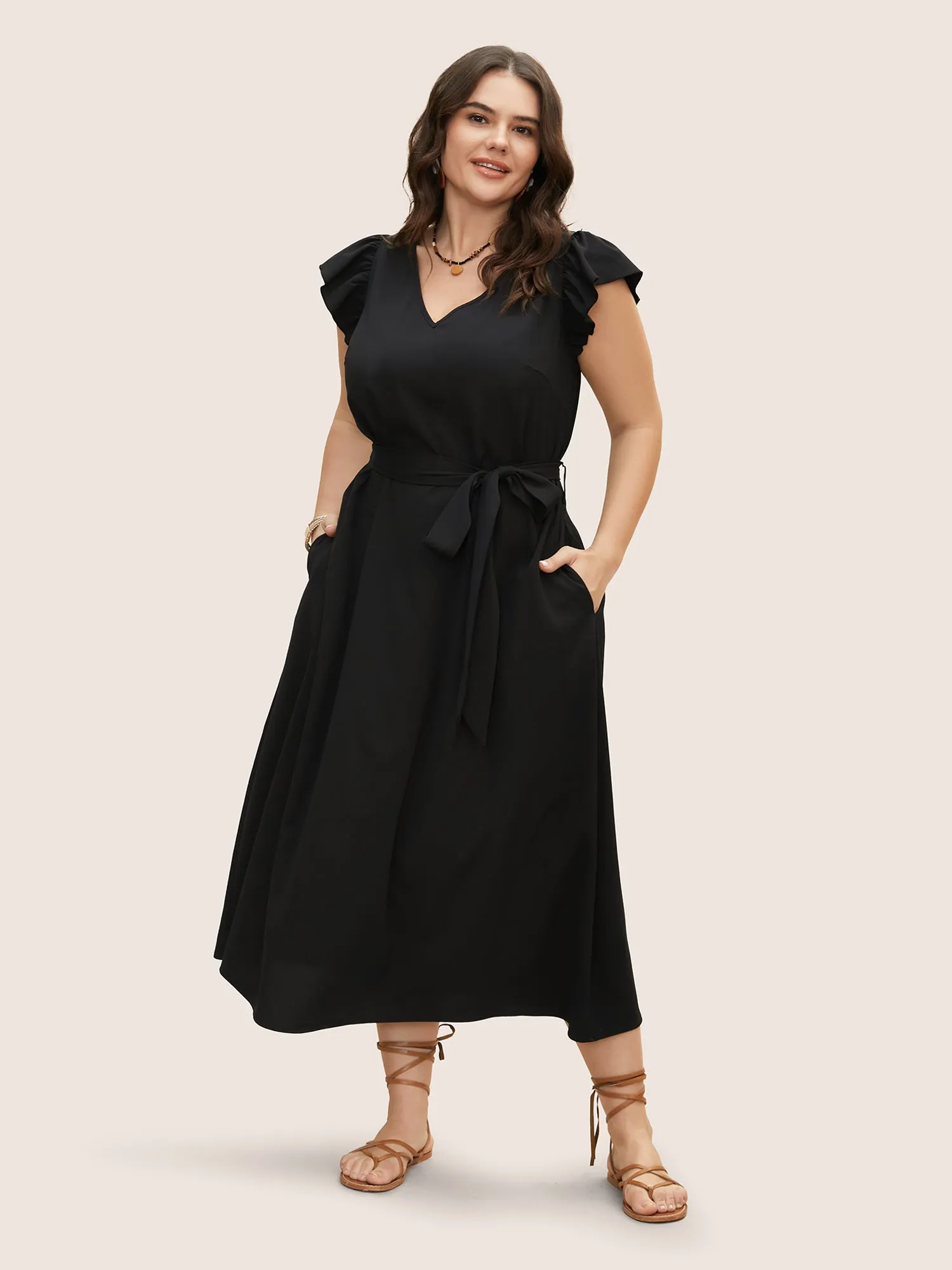 Solid Backless Tassel Trim Tie Knot Dress sold by Bloomchic product image thumbnail 2