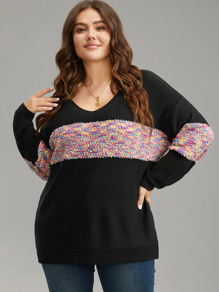 Colour Heather Contrast V Neck Pullover sold by Bloomchic