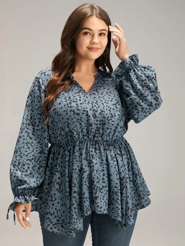 Leopard Asymmetrical Hem Ties Ruffles Blouse sold by Bloomchic