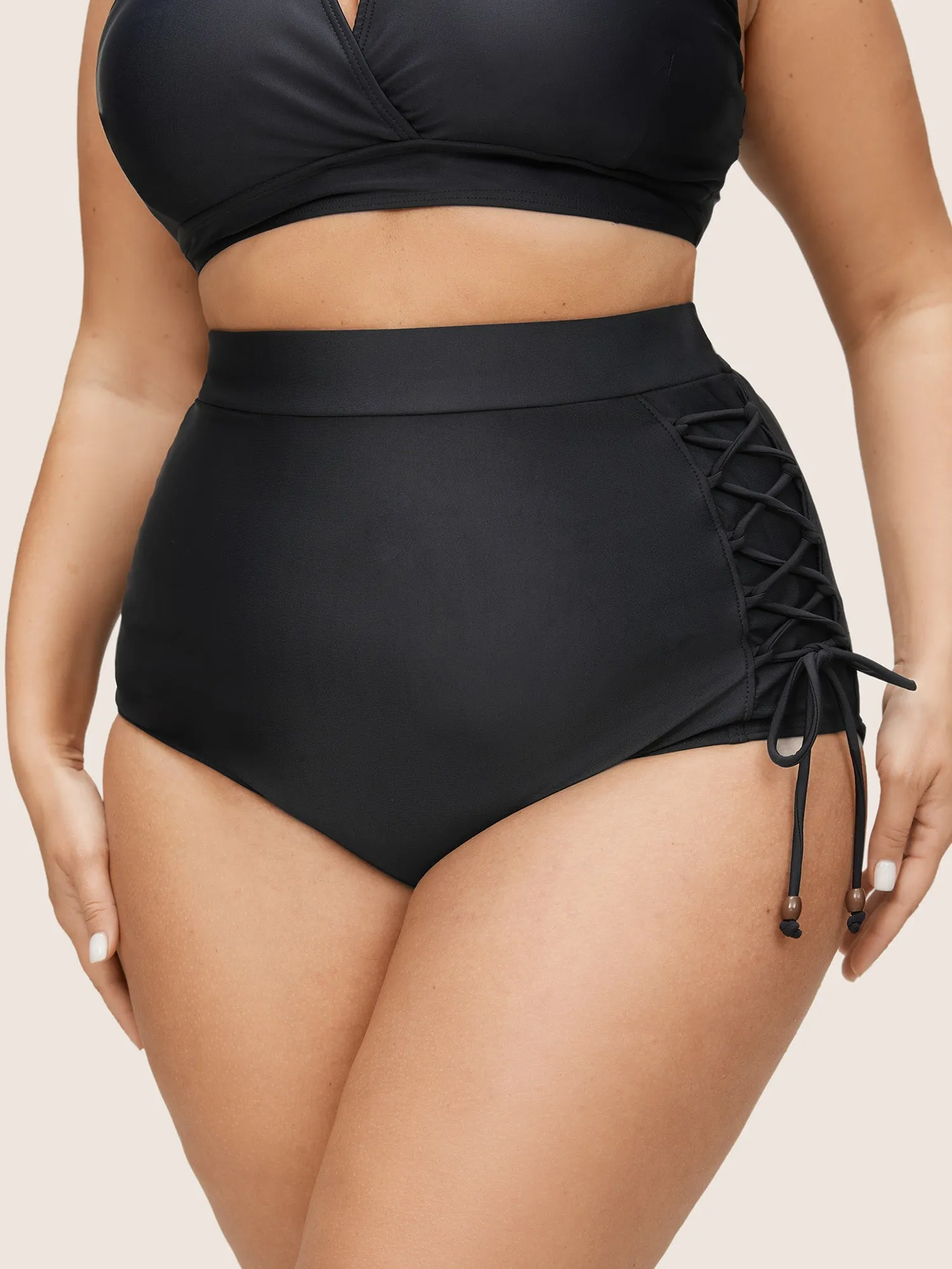 Plain Lace Up Side High Rise Swim Bottom sold by Bloomchic
