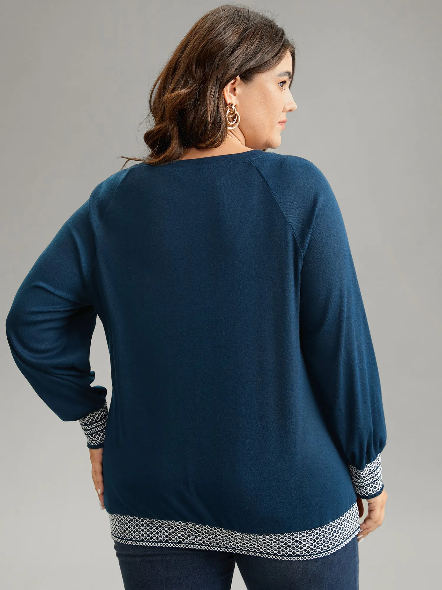 Round Neck Shirred Contrast Raglan Sleeve T-shirt sold by Bloomchic product image thumbnail 2