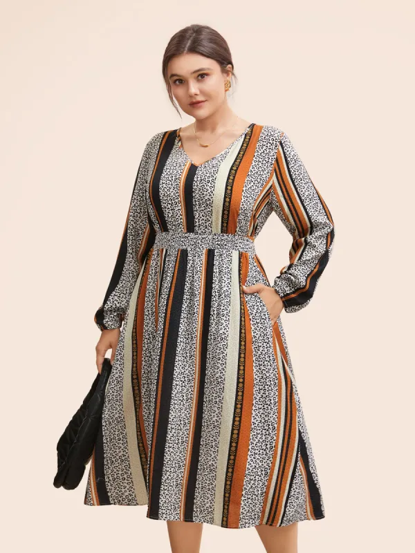 V Neck Leopard Print Patchwork Contrast Dress sold by Bloomchic
