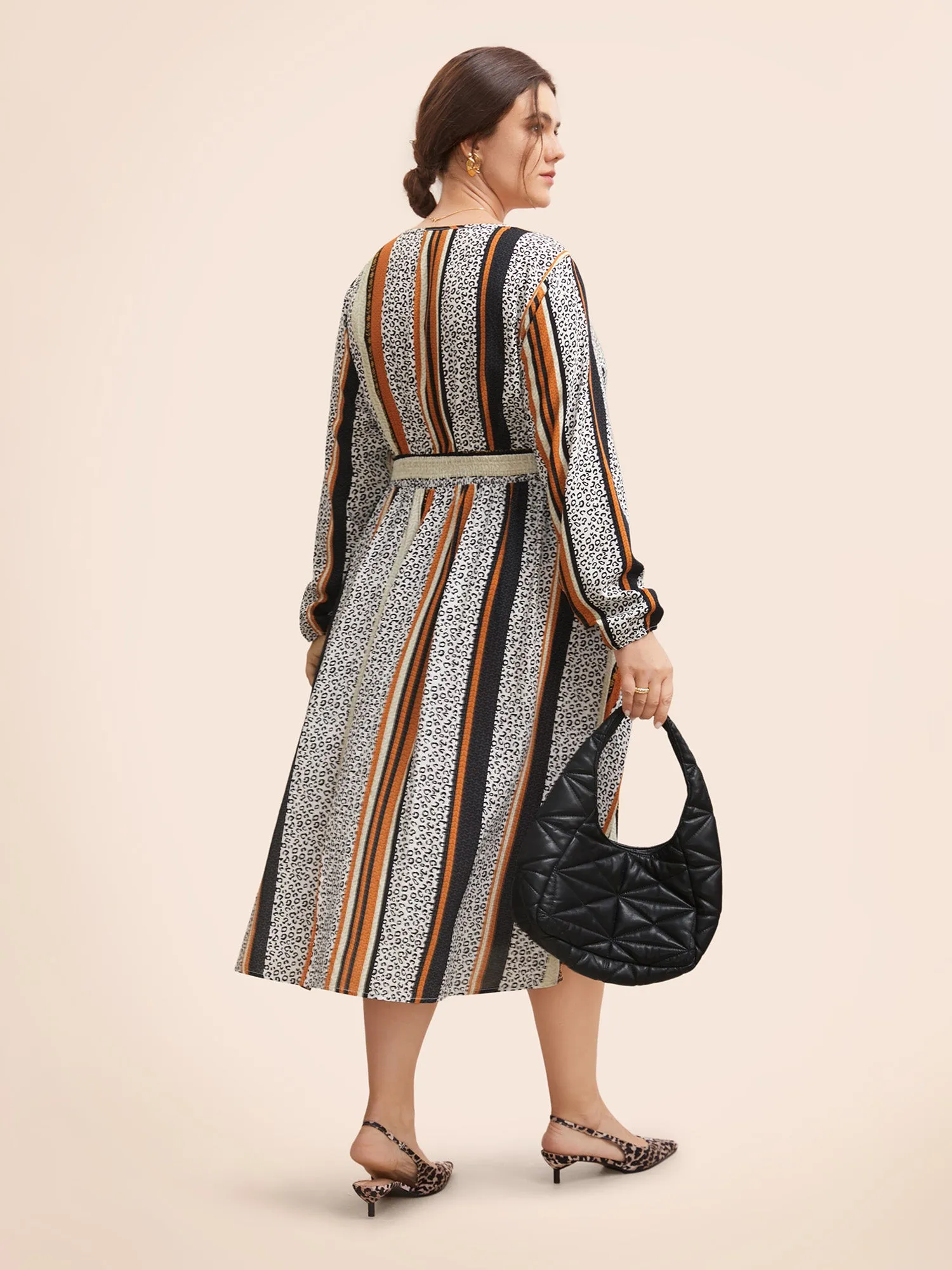 V Neck Leopard Print Patchwork Contrast Dress sold by Bloomchic product image thumbnail 4