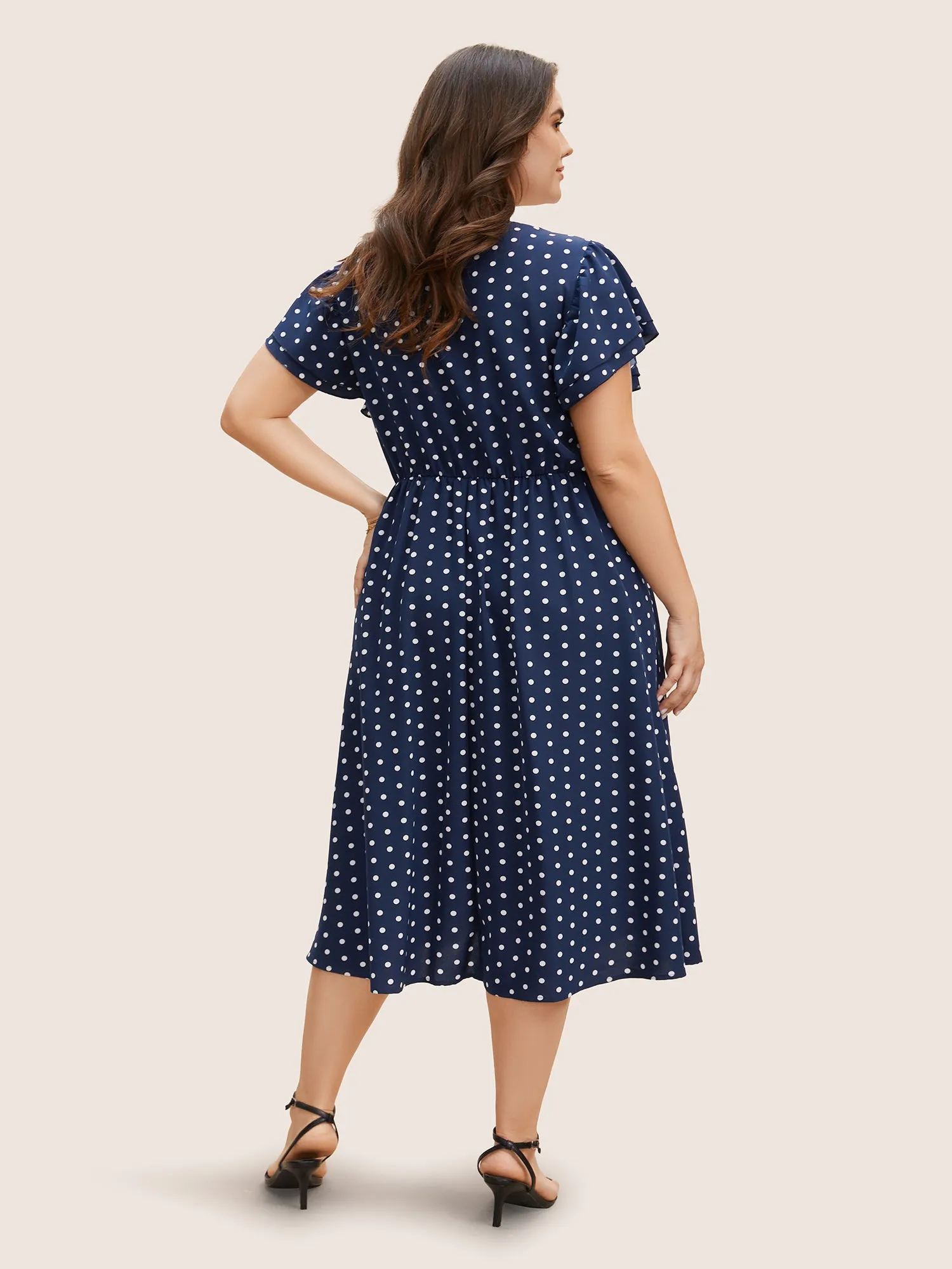 Polka Dot Ruffle Cap Sleeve Button Detail Dress sold by Bloomchic product image thumbnail 4
