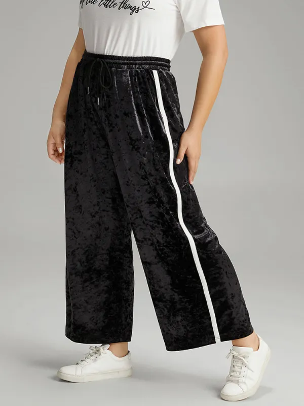 Velvet Contrast Webbing Elastic Waist Sweatpants sold by Bloomchic
