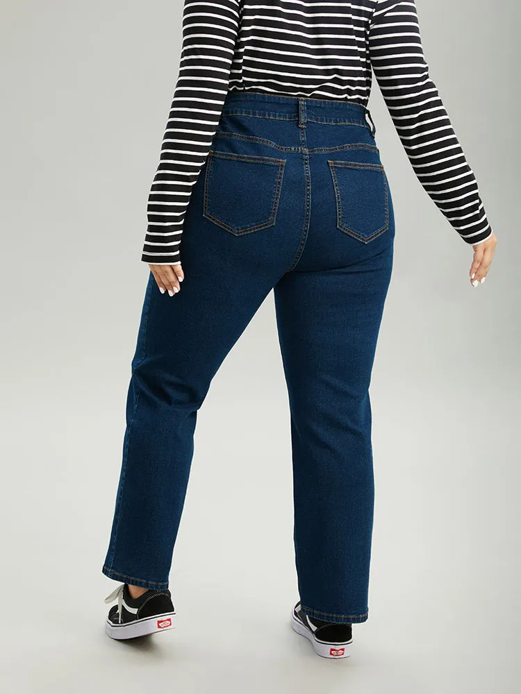 Double Button Straight Leg ark Wash Jeans sold by Bloomchic product image thumbnail 4