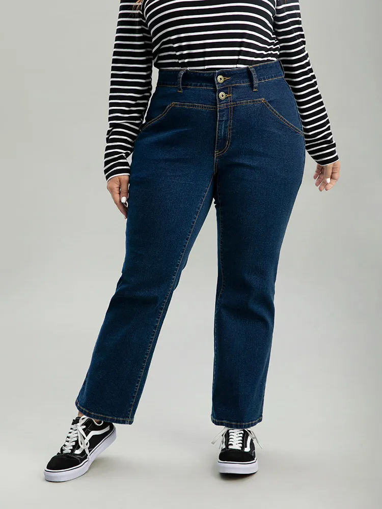 Double Button Straight Leg ark Wash Jeans sold by Bloomchic