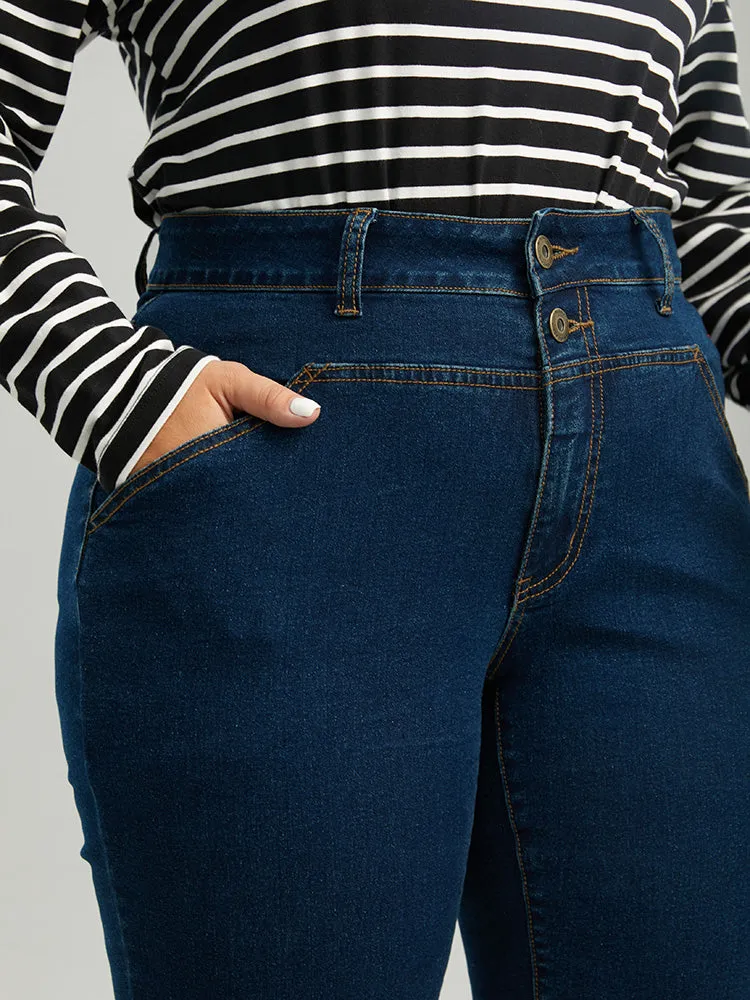 Double Button Straight Leg ark Wash Jeans sold by Bloomchic product image thumbnail 5