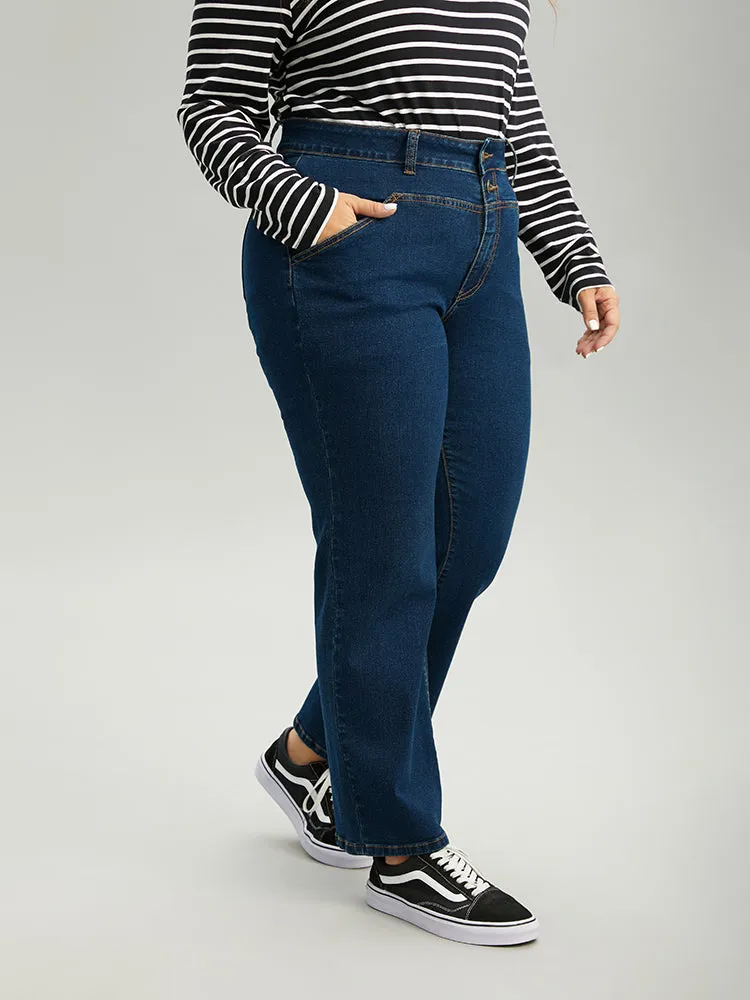 Double Button Straight Leg ark Wash Jeans sold by Bloomchic product image thumbnail 2