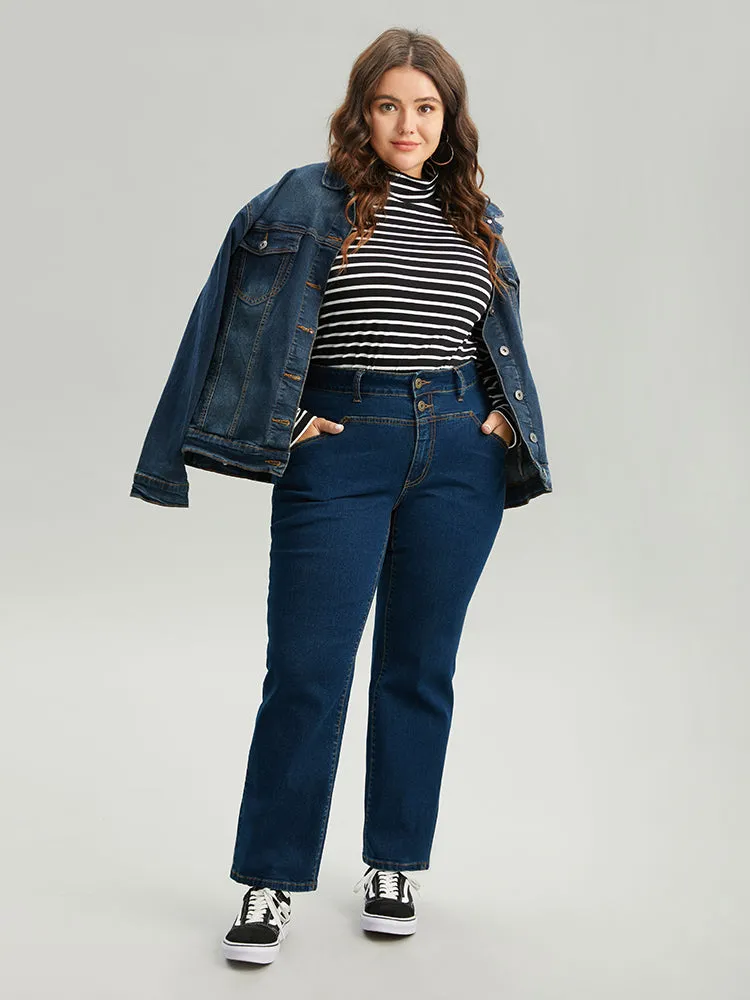 Double Button Straight Leg ark Wash Jeans sold by Bloomchic product image thumbnail 3