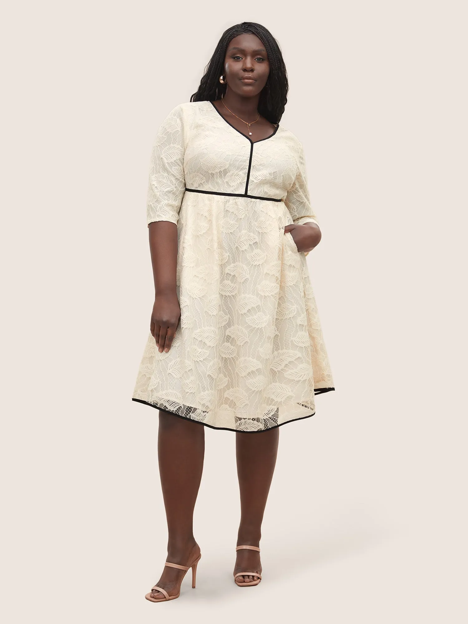 Contrast Trim Lace V Neck Dress sold by Bloomchic product image thumbnail 2