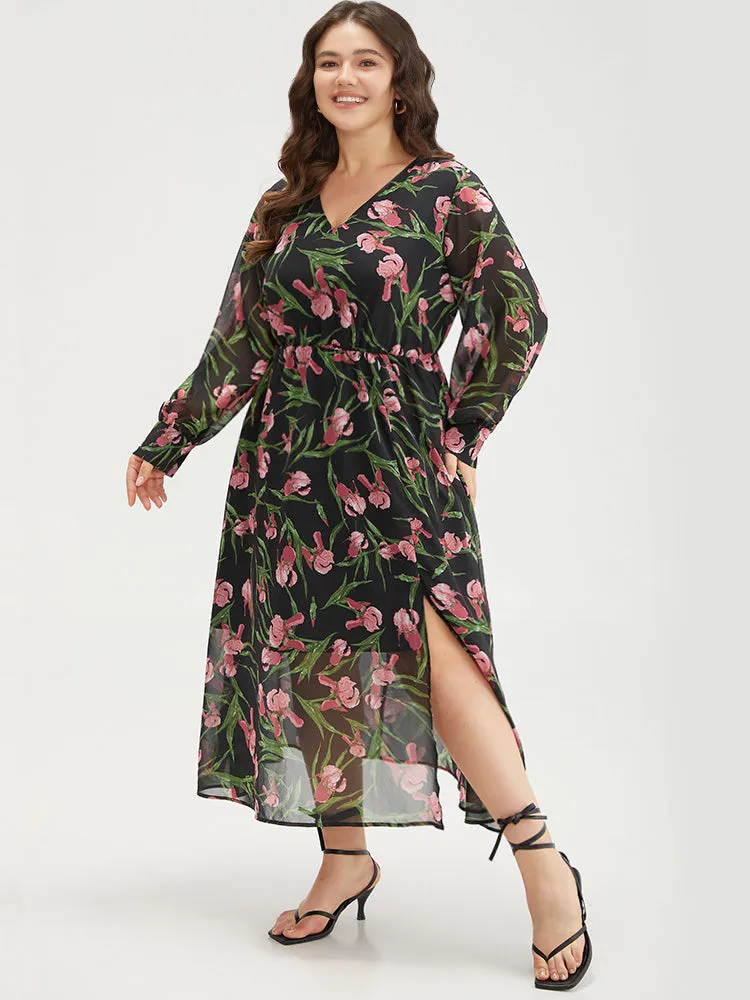 Floral Print Chiffon Split Side Elastic Waist Dress sold by Bloomchic product image thumbnail 3