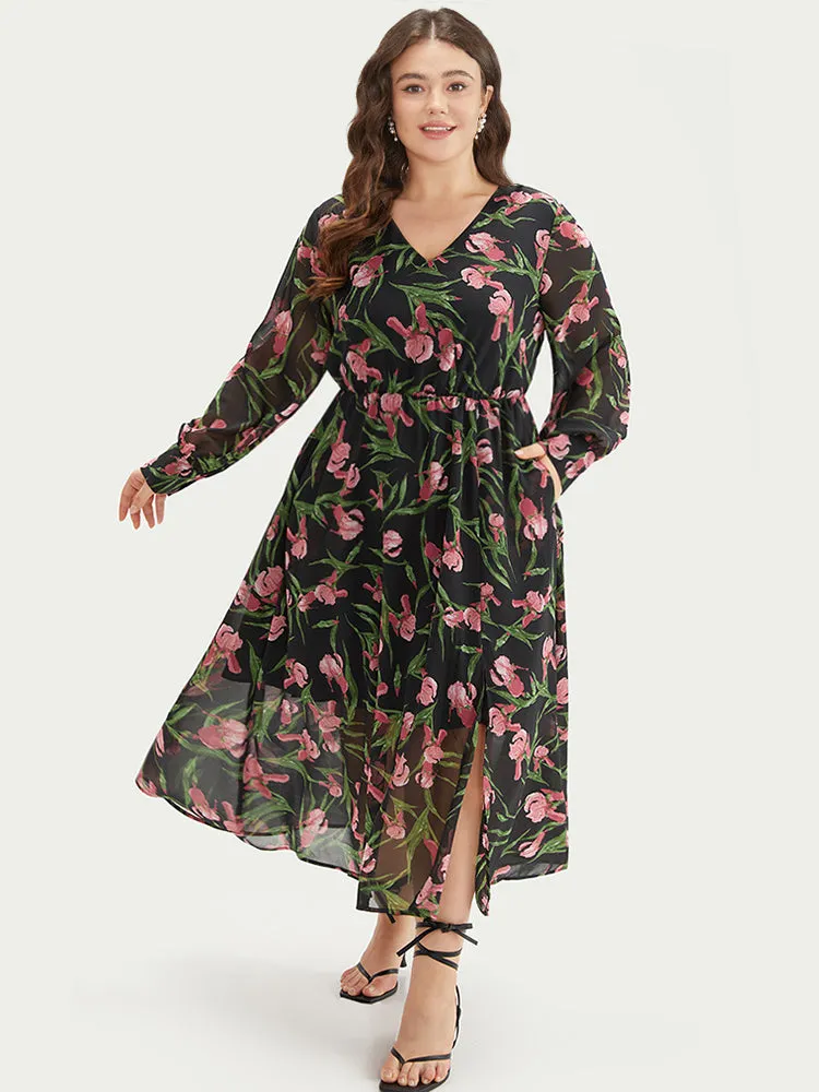 Floral Print Chiffon Split Side Elastic Waist Dress sold by Bloomchic product image thumbnail 4