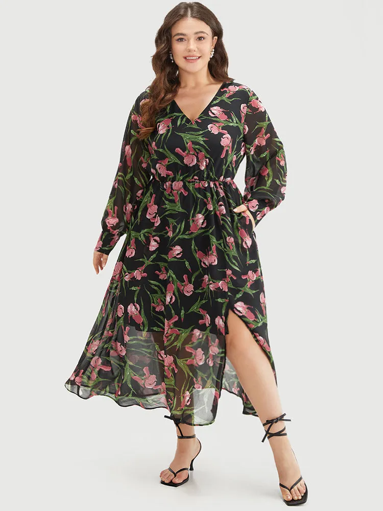 Floral Print Chiffon Split Side Elastic Waist Dress sold by Bloomchic