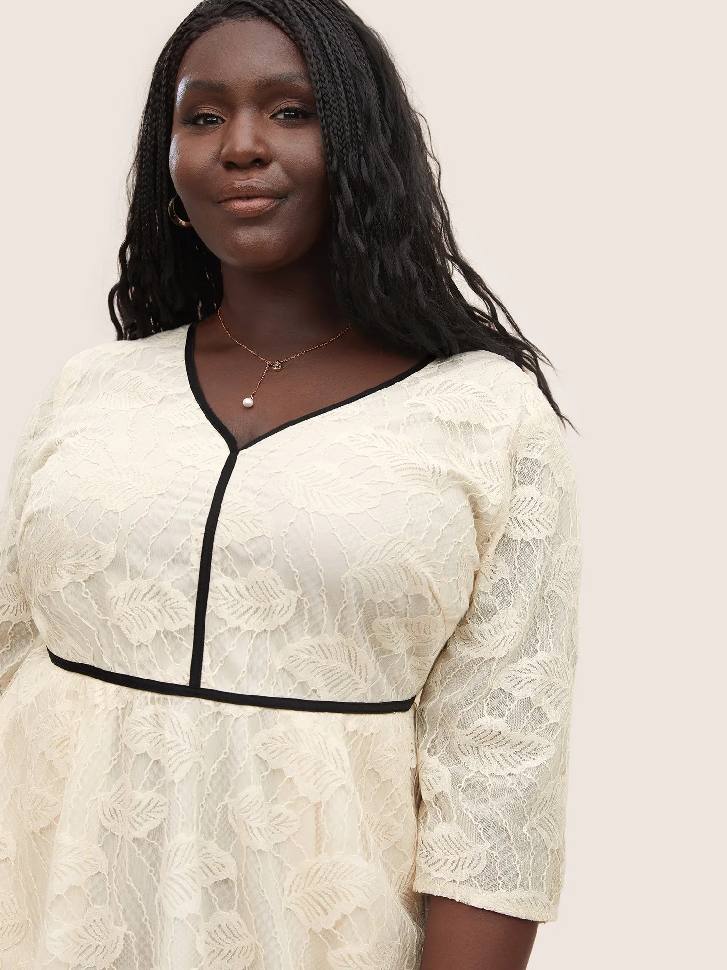 Contrast Trim Lace V Neck Dress sold by Bloomchic product image thumbnail 4