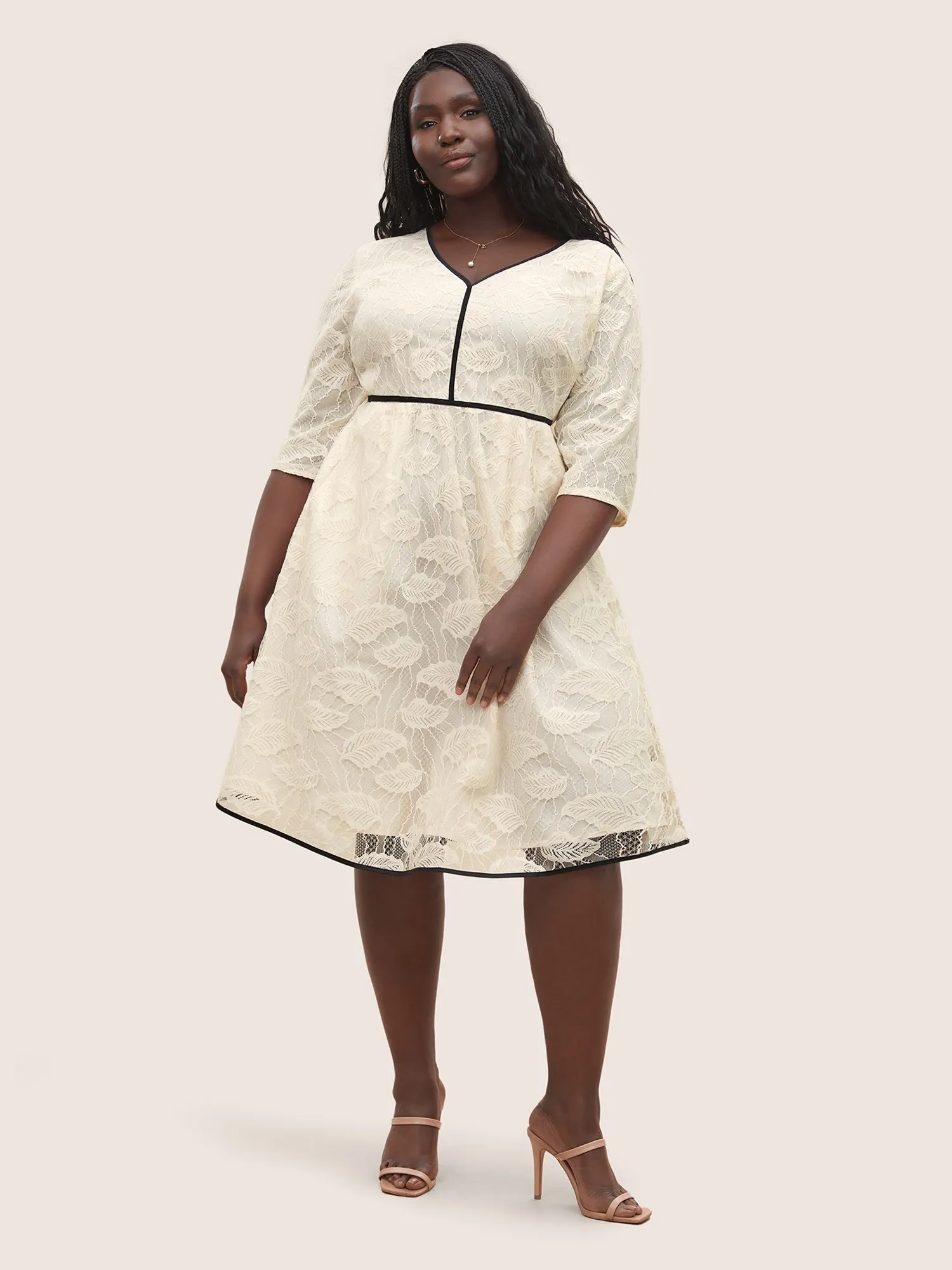 Contrast Trim Lace V Neck Dress sold by Bloomchic