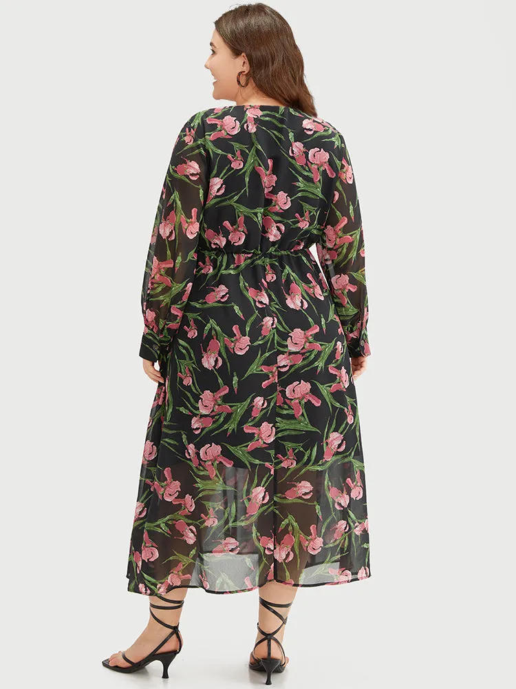 Floral Print Chiffon Split Side Elastic Waist Dress sold by Bloomchic product image thumbnail 2
