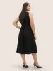 Asymmetrical Neck Button Detail Midi Dress sold by Bloomchic