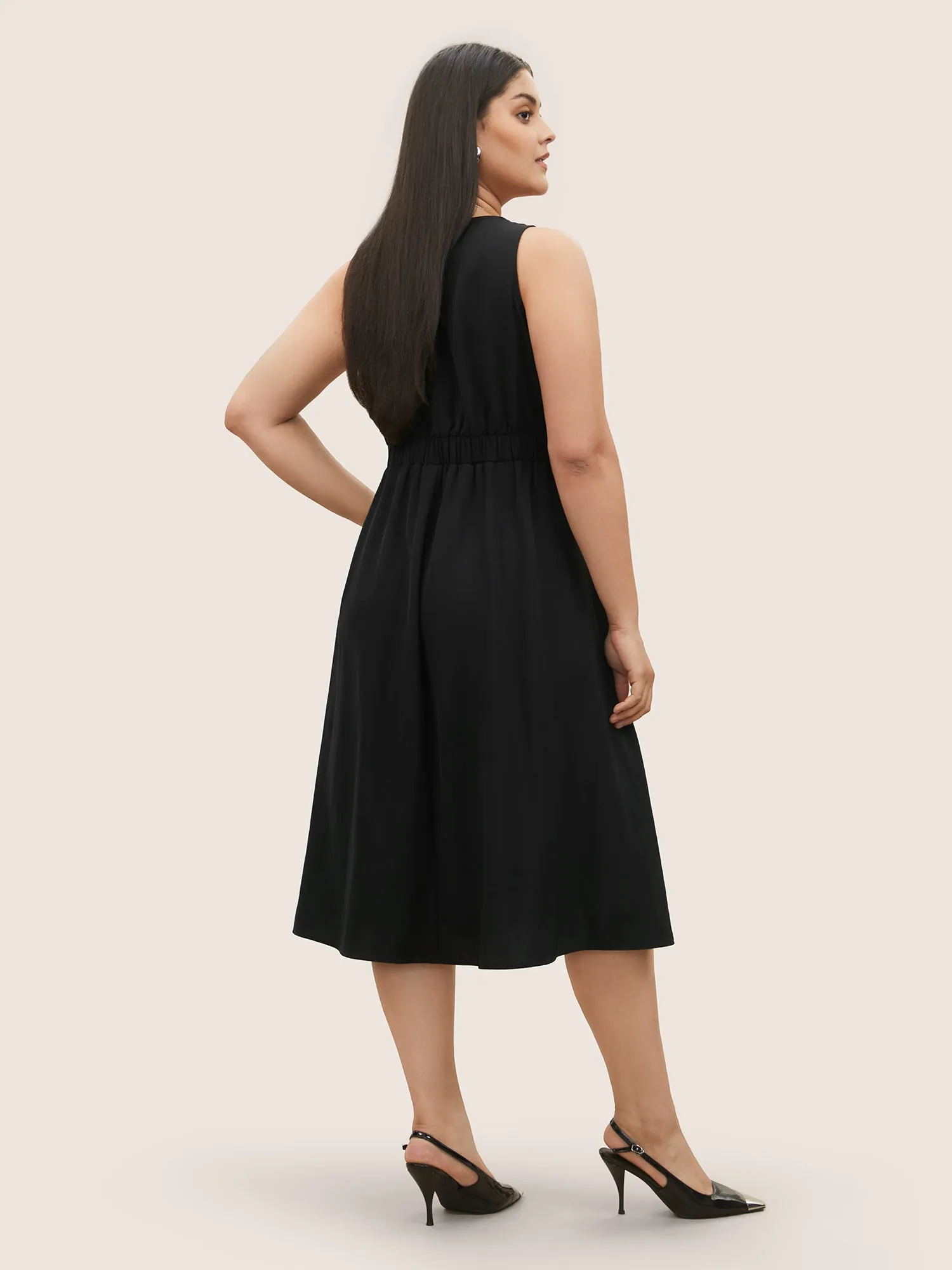Asymmetrical Neck Button Detail Midi Dress sold by Bloomchic product image thumbnail 4
