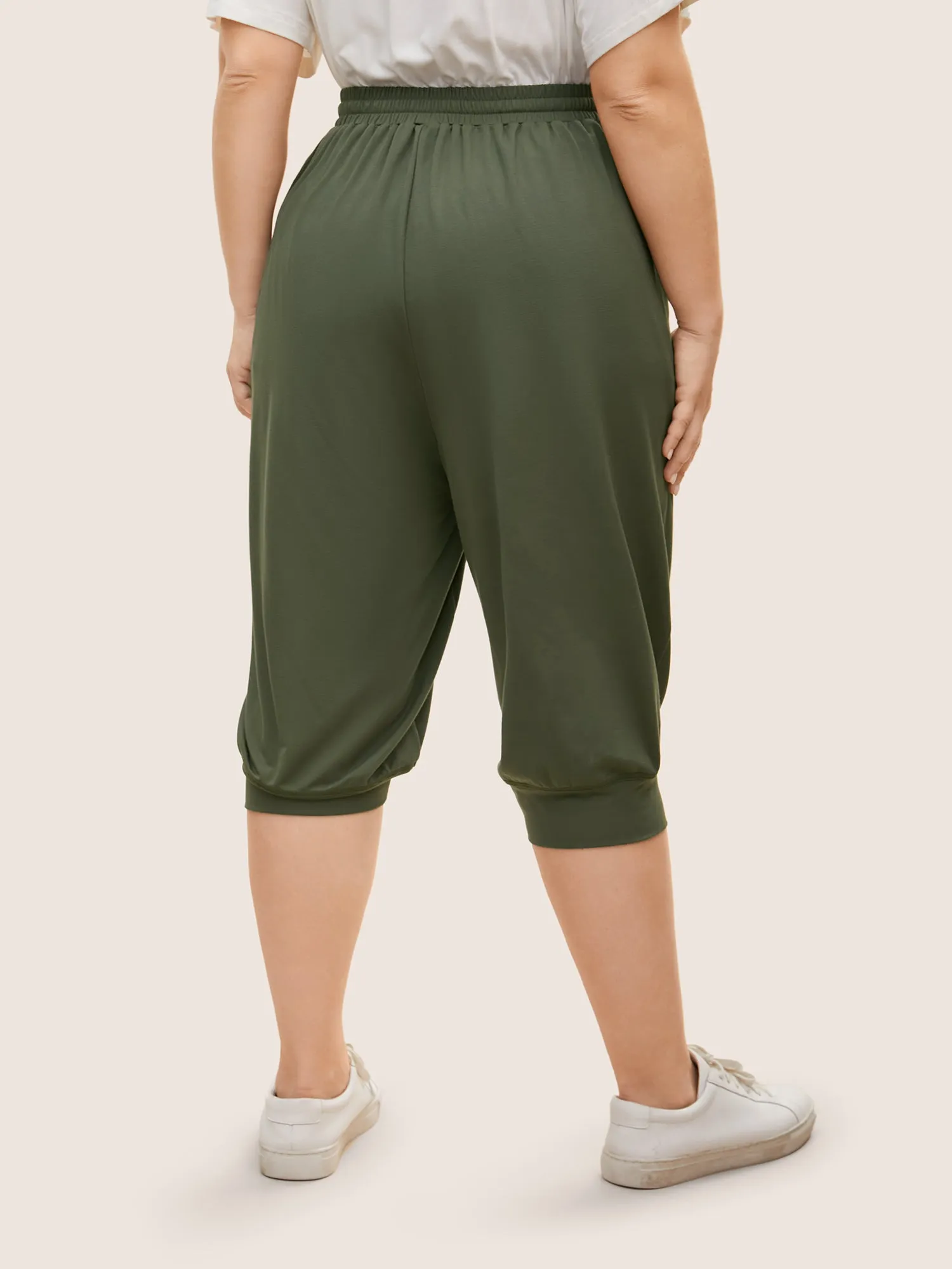 Solid Drawstring Topstitching Mid Rise Carrot Pants sold by Bloomchic product image thumbnail 4