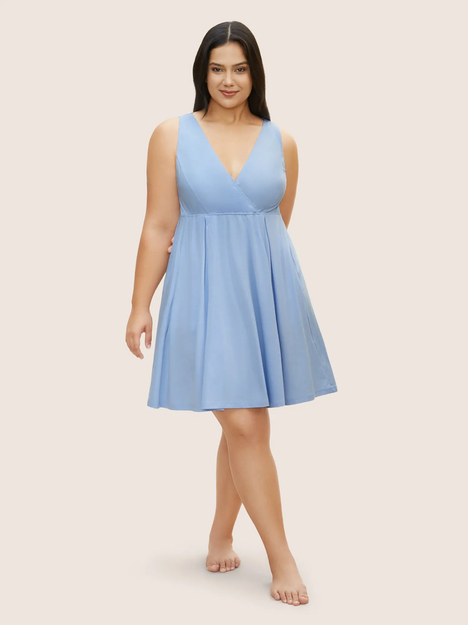 Solid Wrap Plicated Detail Pocket Sleep Dress sold by Bloomchic product image thumbnail 5