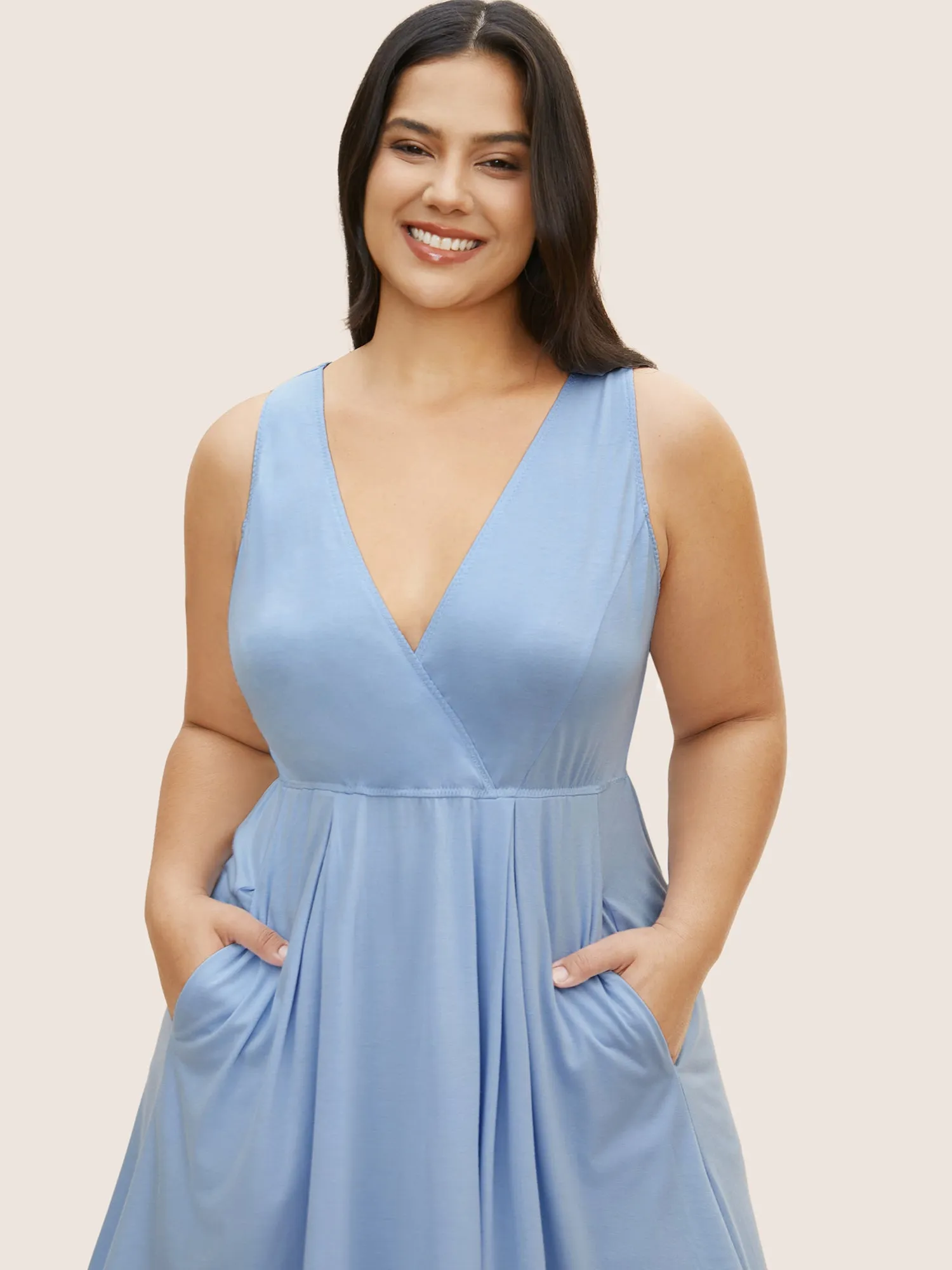 Solid Wrap Plicated Detail Pocket Sleep Dress sold by Bloomchic product image thumbnail 3