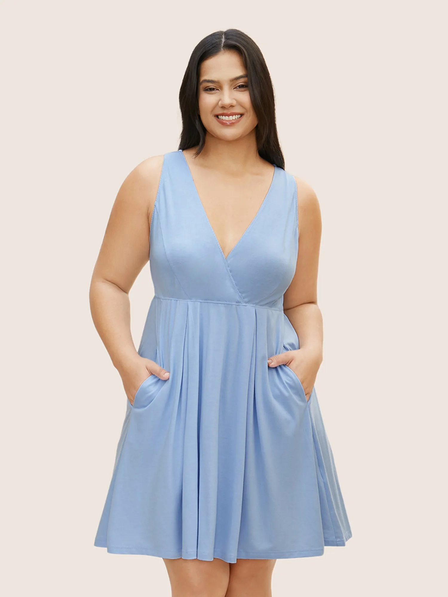 Solid Wrap Plicated Detail Pocket Sleep Dress sold by Bloomchic