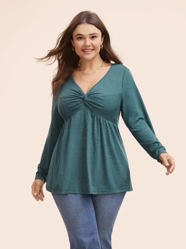 Solid V Neck Twist Front T-shirt sold by Bloomchic