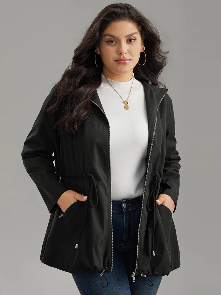 Solid Hooded Drawstring Zipper Jacket sold by Bloomchic product image thumbnail 5