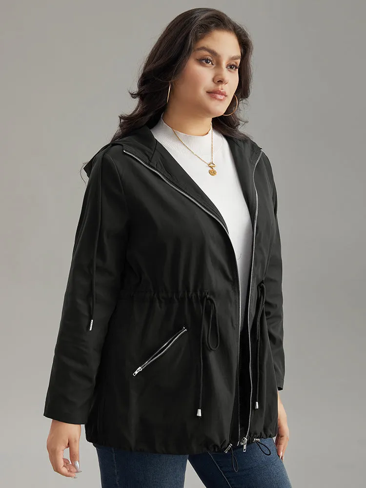 Solid Hooded Drawstring Zipper Jacket sold by Bloomchic product image thumbnail 3