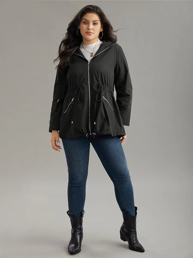 Solid Hooded Drawstring Zipper Jacket sold by Bloomchic product image thumbnail 4