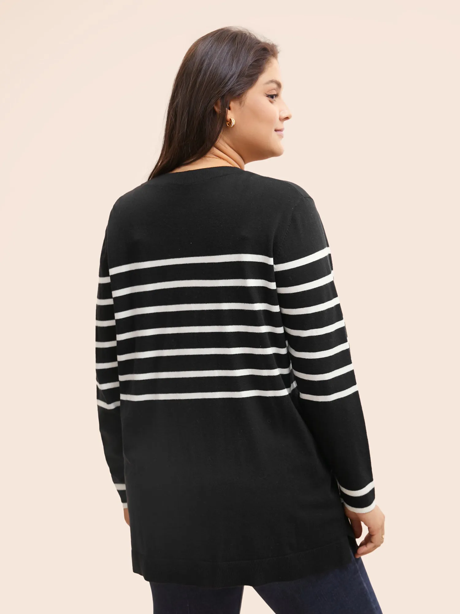 Striped V Neck Button Up Pocket Cardigan sold by Bloomchic product image thumbnail 2