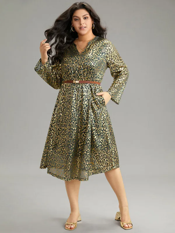 Leopard Glitter Pocket Elastic Waist Dress sold by Bloomchic