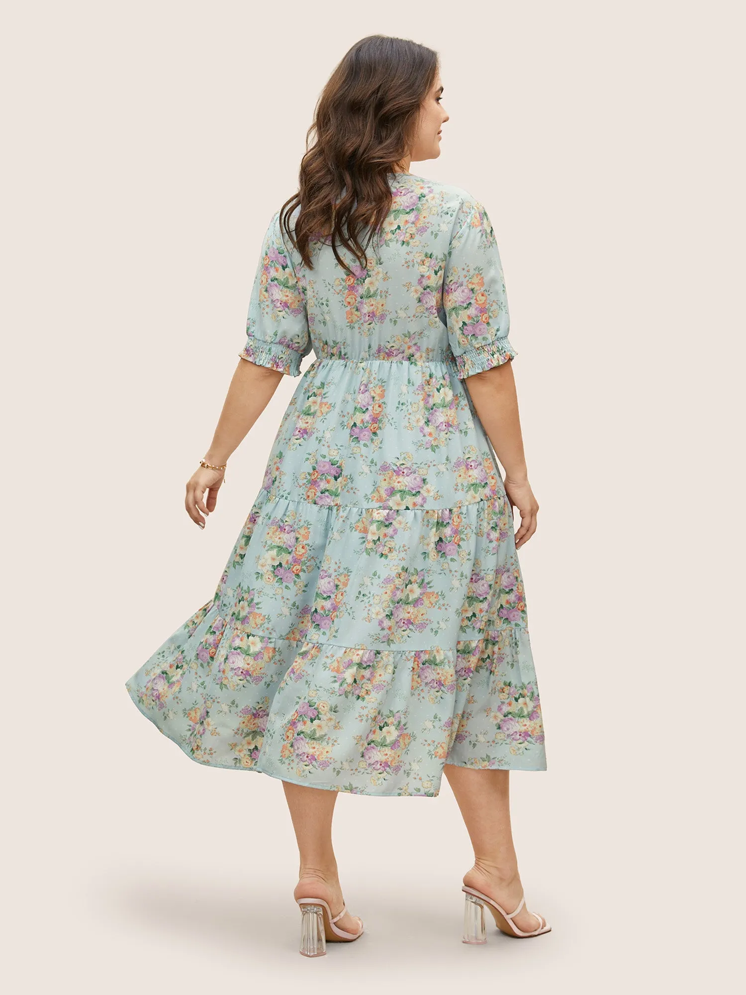 Floral Shirred Tie Knot Lantern Sleeve Dress sold by Bloomchic product image thumbnail 4