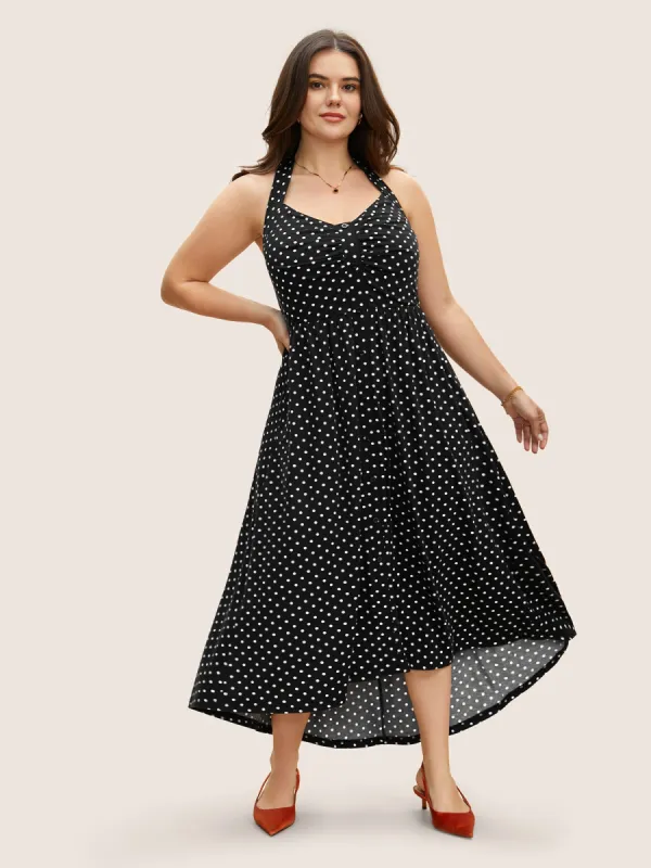 Polka Dot Button Detail Tie Knot Dress sold by Bloomchic