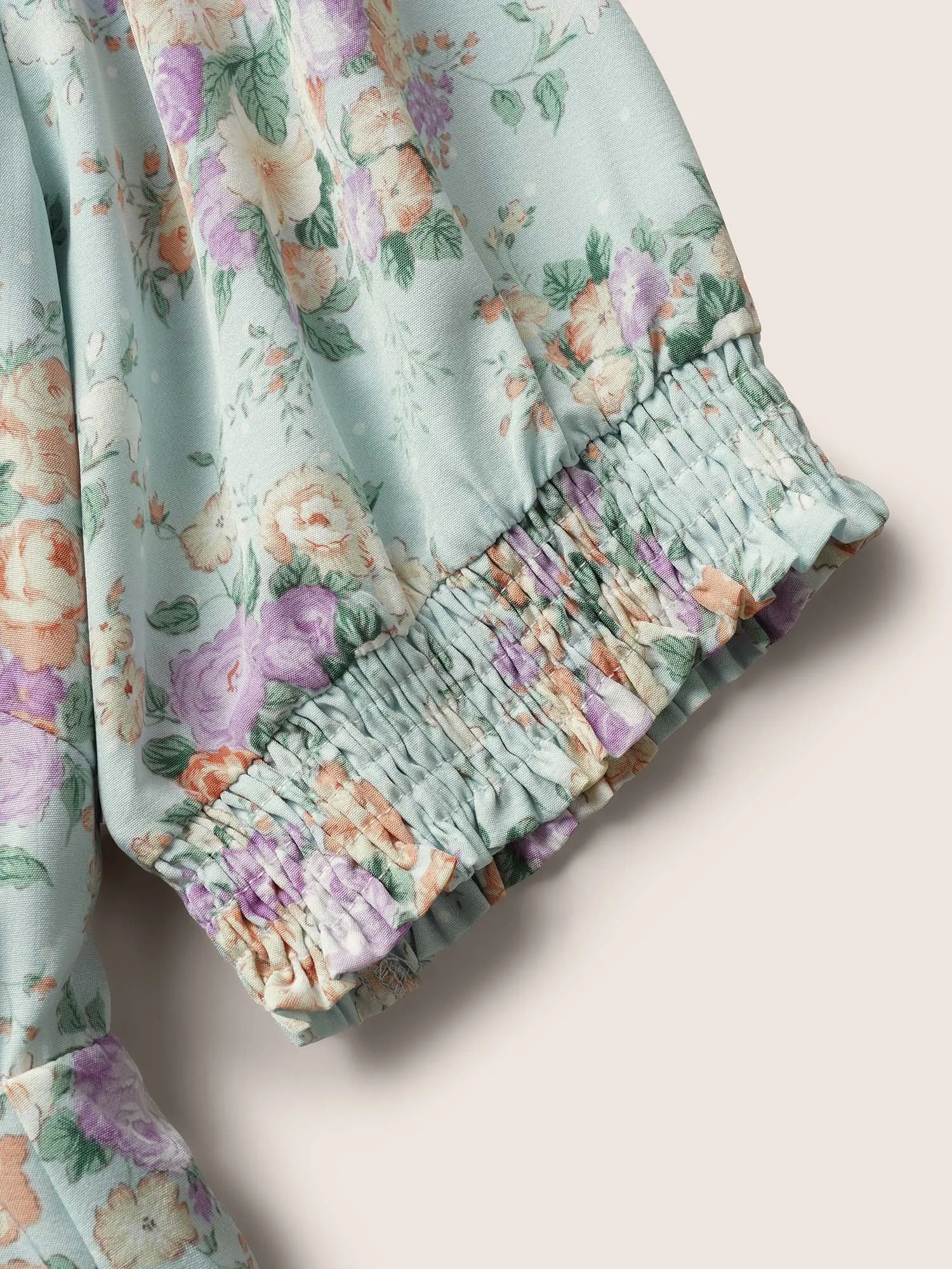 Floral Shirred Tie Knot Lantern Sleeve Dress sold by Bloomchic product image thumbnail 5