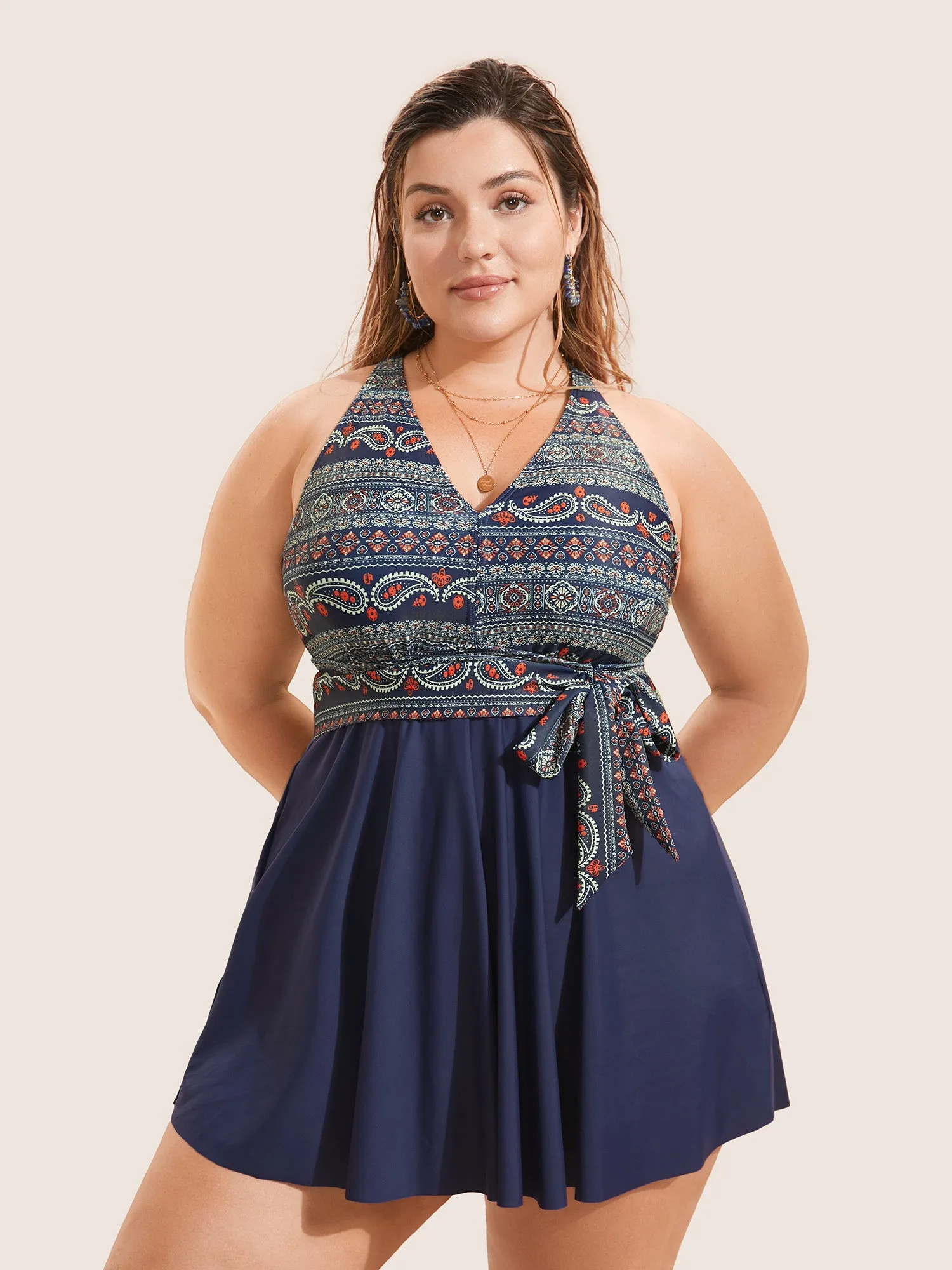 Bandana Print Ties Knotted Patchwork Swim Dress sold by Bloomchic