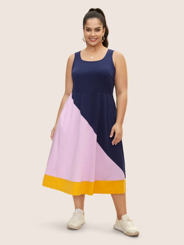 Colorblock Contrast Square Neck Tank Dress sold by Bloomchic