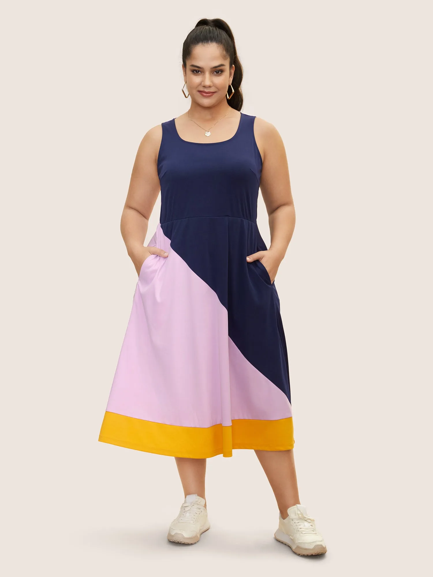 Colorblock Contrast Square Neck Tank Dress sold by Bloomchic product image thumbnail 3
