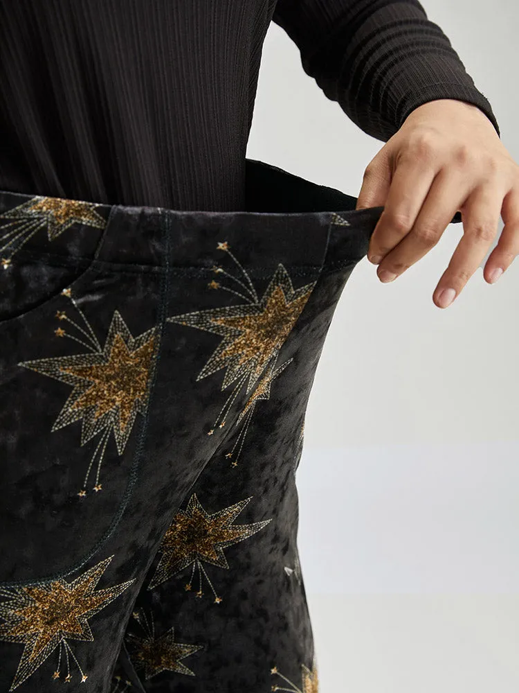 Star Elastic Waist Velvet High Rise Bootcut Pants sold by Bloomchic product image thumbnail 5