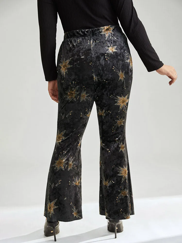 Star Elastic Waist Velvet High Rise Bootcut Pants sold by Bloomchic product image thumbnail 2