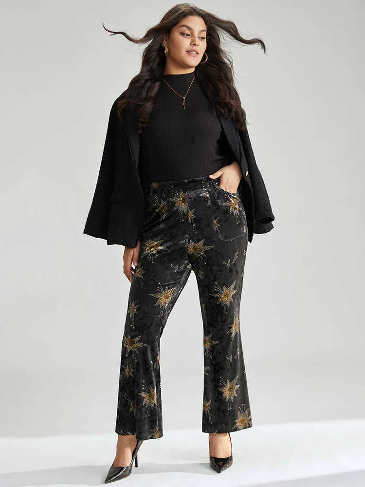 Star Elastic Waist Velvet High Rise Bootcut Pants sold by Bloomchic product image thumbnail 3