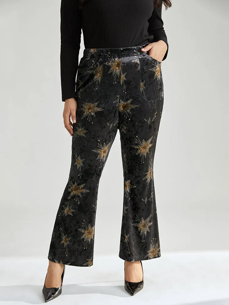 Star Elastic Waist Velvet High Rise Bootcut Pants sold by Bloomchic