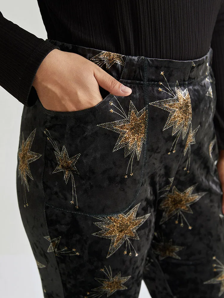 Star Elastic Waist Velvet High Rise Bootcut Pants sold by Bloomchic product image thumbnail 4