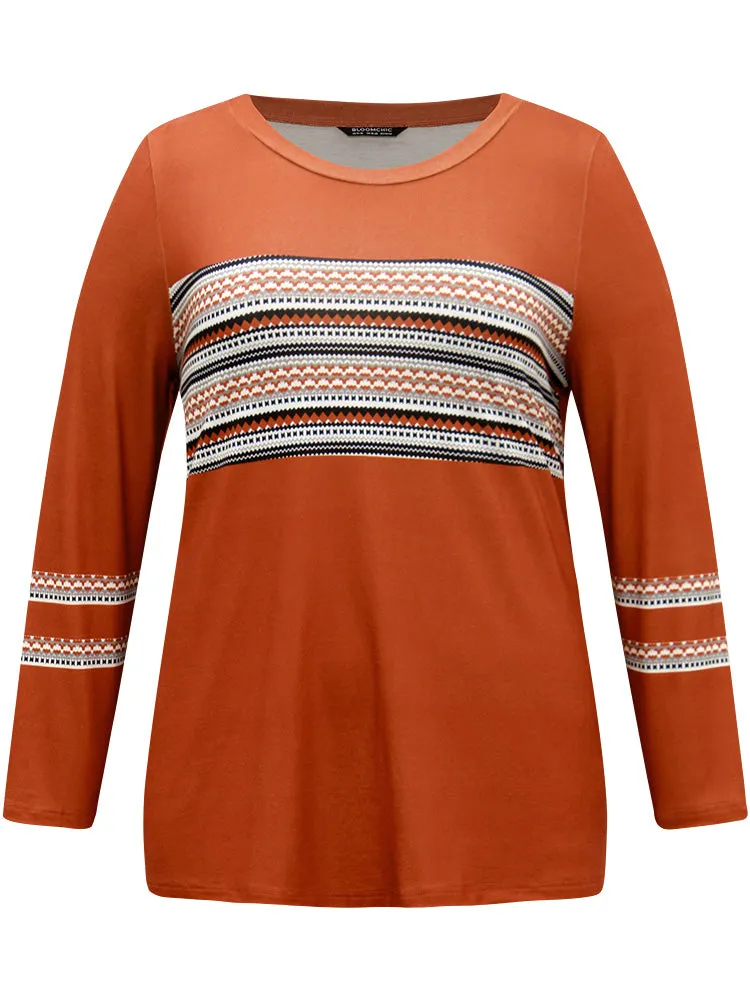 Boho Print Patchwork Crew Neck T-shirt sold by Bloomchic product image thumbnail 5