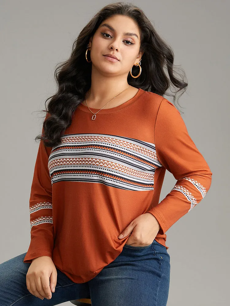 Boho Print Patchwork Crew Neck T-shirt sold by Bloomchic product image thumbnail 3