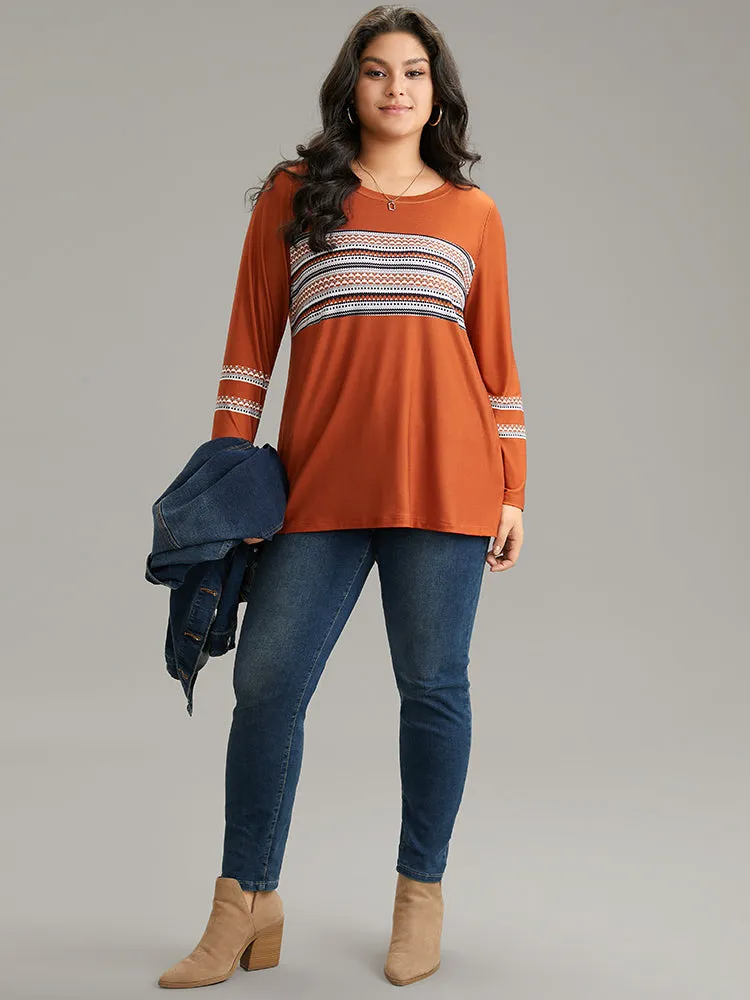 Boho Print Patchwork Crew Neck T-shirt sold by Bloomchic product image thumbnail 4